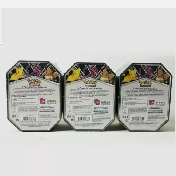 Pokemon V Power Tin Lot Of 3 Pikachu, Eevee, & Eternatus New/Sealed fast ship - Picture 2 of 2